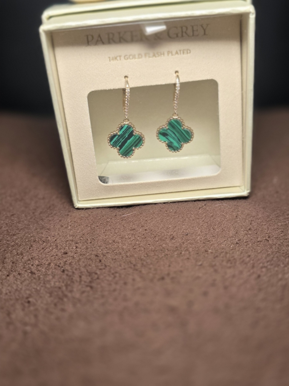 Parker & Grey Green Clover 14KT Gold Flash Plated Drop Earrings